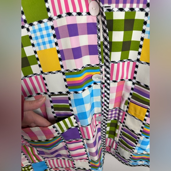 Koos of Course Black Linen multi color contrasting reversible Woman Blazer 2X - Picture 9 of 14